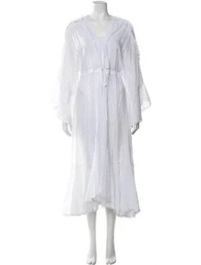 Pre-owned Charo Ruiz Lace Pattern Embroidered Accent Robe In White