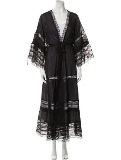 Pre-owned Charo Ruiz Lace Pattern Eyelet Trim Robe In Black