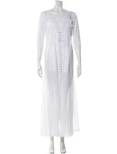 Pre-owned Charo Ruiz Lace Pattern Eyelet Trim Robe In White