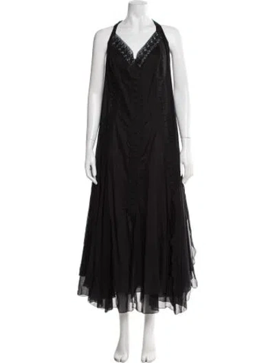 Pre-owned Charo Ruiz Lace Pattern Long Dress In Black
