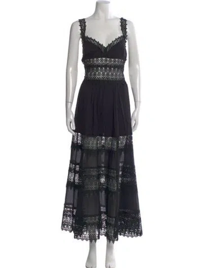Pre-owned Charo Ruiz Lace Pattern Long Dress In Black