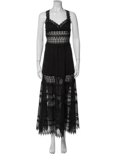 Pre-owned Charo Ruiz Lace Pattern Long Dress In Black