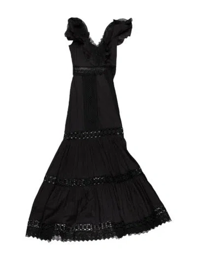 Pre-owned Charo Ruiz Lace Pattern Long Dress In Black