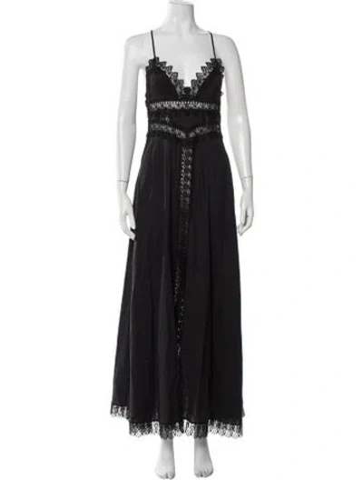 Pre-owned Charo Ruiz Lace Pattern Long Dress In Black