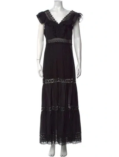 Pre-owned Charo Ruiz Lace Pattern Long Dress In Black