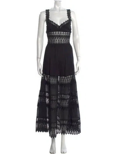 Pre-owned Charo Ruiz Lace Pattern Long Dress In Black