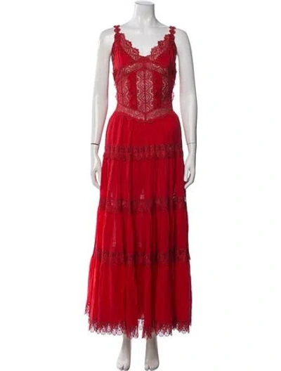 Pre-owned Charo Ruiz Lace Pattern Long Dress In Red