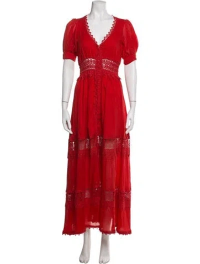 Pre-owned Charo Ruiz Lace Pattern Long Dress In Red