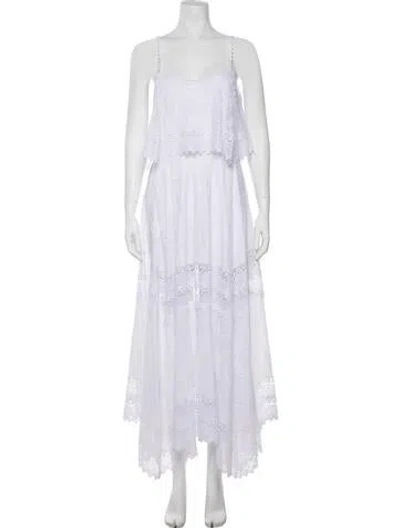 Pre-owned Charo Ruiz Lace Pattern Long Dress In White