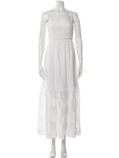 Pre-owned Charo Ruiz Lace Pattern Long Dress In White