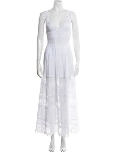 Pre-owned Charo Ruiz Lace Pattern Long Dress In White