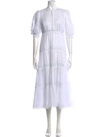 Pre-owned Charo Ruiz Lace Pattern Long Dress In White