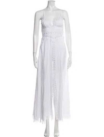 Pre-owned Charo Ruiz Lace Pattern Long Dress In White
