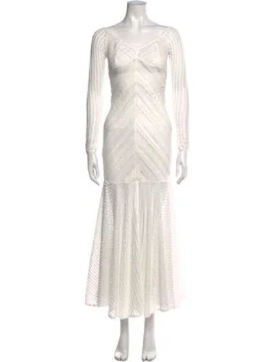 Pre-owned Charo Ruiz Lace Pattern Long Dress In White