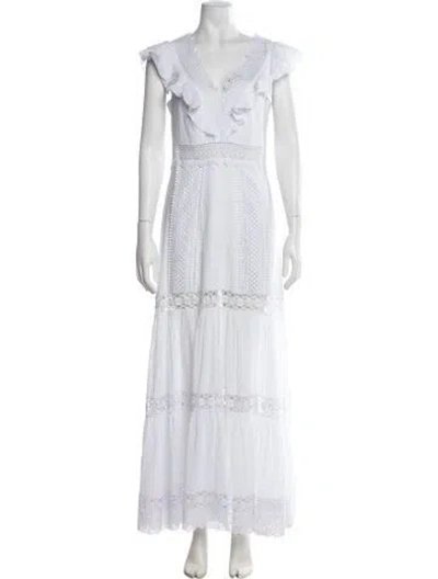 Pre-owned Charo Ruiz Lace Pattern Long Dress In White
