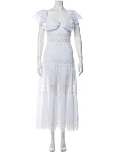 Pre-owned Charo Ruiz Lace Pattern Long Dress In White