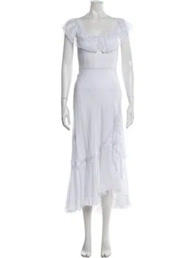 Pre-owned Charo Ruiz Lace Pattern Long Dress In White