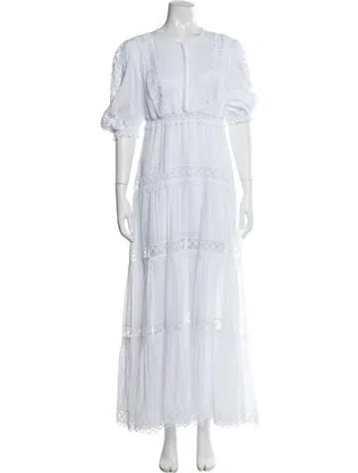 Pre-owned Charo Ruiz Lace Pattern Long Dress In White