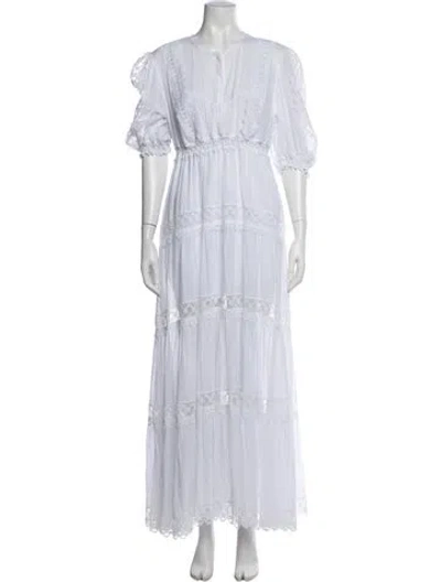Pre-owned Charo Ruiz Lace Pattern Long Dress In White