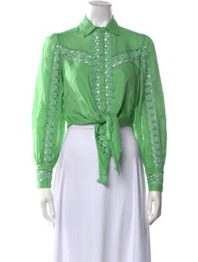 Pre-owned Charo Ruiz Lace Pattern Long Sleeve Blouse In Green