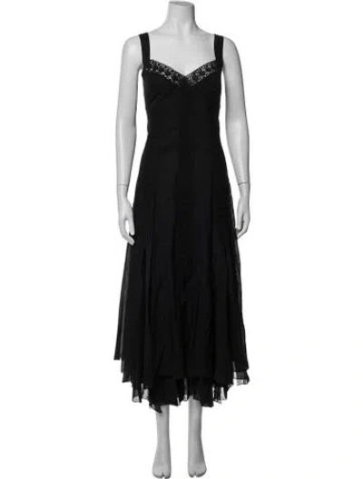 Pre-owned Charo Ruiz Lace Pattern Midi Length Dress In Black