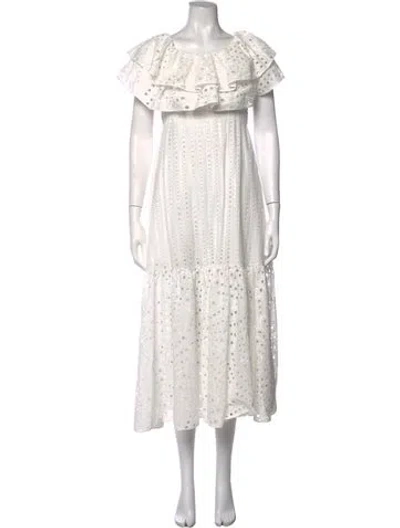 Pre-owned Charo Ruiz Lace Pattern Midi Length Dress In White