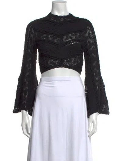 Pre-owned Charo Ruiz Lace Pattern Mock Neck Crop Top In Black