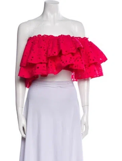 Pre-owned Charo Ruiz Lace Pattern Off-the-shoulder Crop Top In Pink
