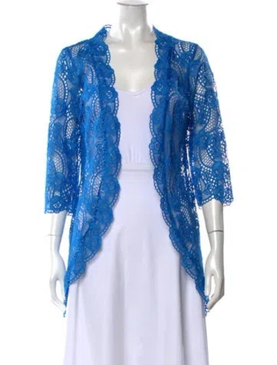 Pre-owned Charo Ruiz Lace Pattern Open Front Sweater In Blue