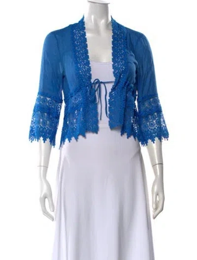 Pre-owned Charo Ruiz Lace Pattern Open Front Top In Blue