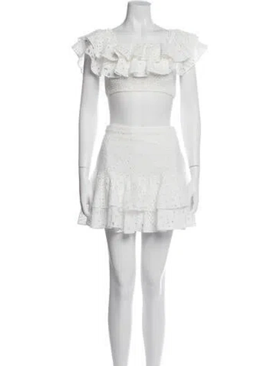 Pre-owned Charo Ruiz Lace Pattern Ruffle Embellishment Skirt Set In White