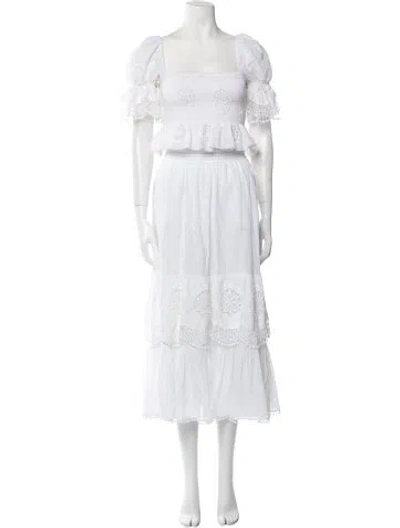 Pre-owned Charo Ruiz Lace Pattern Ruffle Embellishment Top In White