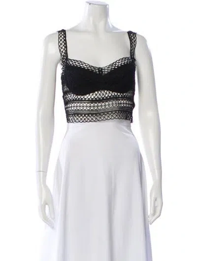 Pre-owned Charo Ruiz Lace Pattern Scoop Neck Crop Top In Black