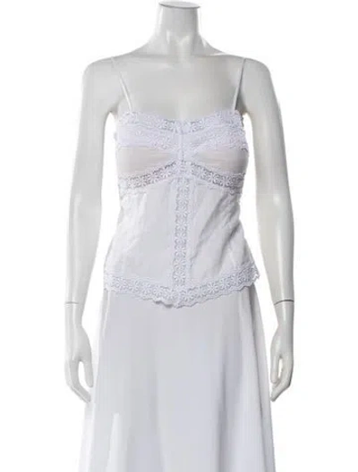 Pre-owned Charo Ruiz Lace Pattern Scoop Neck Top In White