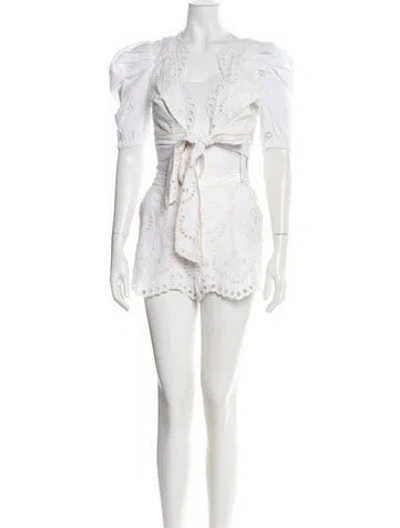 Pre-owned Charo Ruiz Lace Pattern Short Set In White