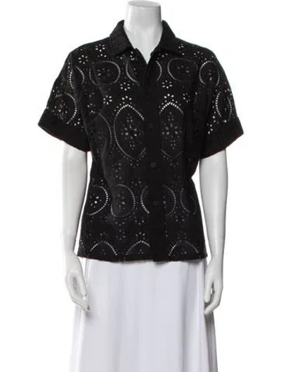 Pre-owned Charo Ruiz Lace Pattern Short Sleeve Button-up Top In Black