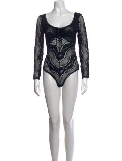 Pre-owned Charo Ruiz Lace Pattern Square Neckline Bodysuit W/ Tags In Black/white