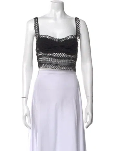 Pre-owned Charo Ruiz Lace Pattern Square Neckline Crop Top In Black