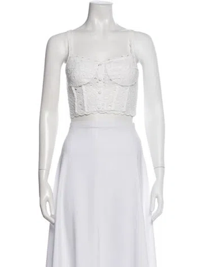 Pre-owned Charo Ruiz Lace Pattern Square Neckline Crop Top In White