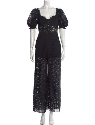 Pre-owned Charo Ruiz Lace Pattern Square Neckline Jumpsuit In Black