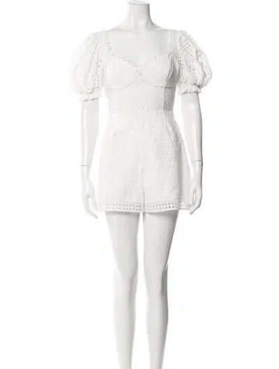 Pre-owned Charo Ruiz Lace Pattern Square Neckline Romper In White