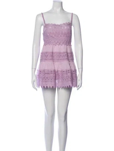 Pre-owned Charo Ruiz Lace Pattern Square Neckline Top In Purple