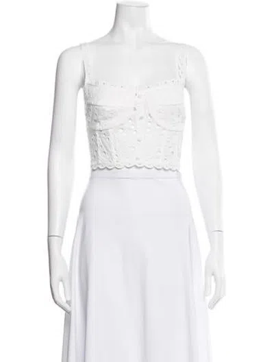 Pre-owned Charo Ruiz Lace Pattern Square Neckline Top In White
