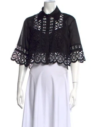 Pre-owned Charo Ruiz Lace Pattern Three-quarter Sleeve Blouse In Black
