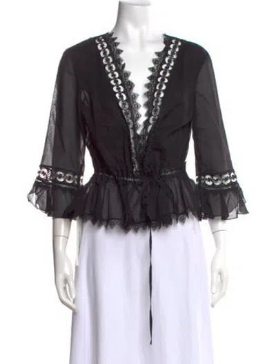 Pre-owned Charo Ruiz Lace Pattern V-neck Blouse In Black