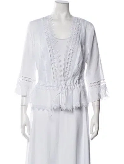 Pre-owned Charo Ruiz Lace Pattern V-neck Blouse In Blue