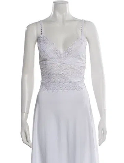 Pre-owned Charo Ruiz Lace Pattern V-neck Blouse In White