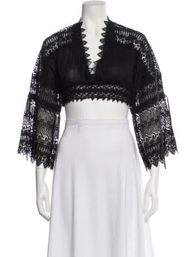 Pre-owned Charo Ruiz Lace Pattern V-neck Crop Top In Black