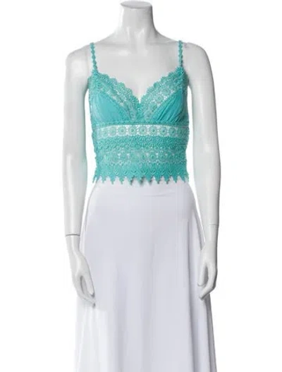 Pre-owned Charo Ruiz Lace Pattern V-neck Crop Top In Blue