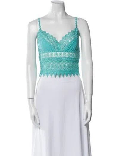 Pre-owned Charo Ruiz Lace Pattern V-neck Crop Top In Blue